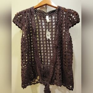 NWT Liz Claiborne Brown Crochet Open Knit Sweater Sz L/XL